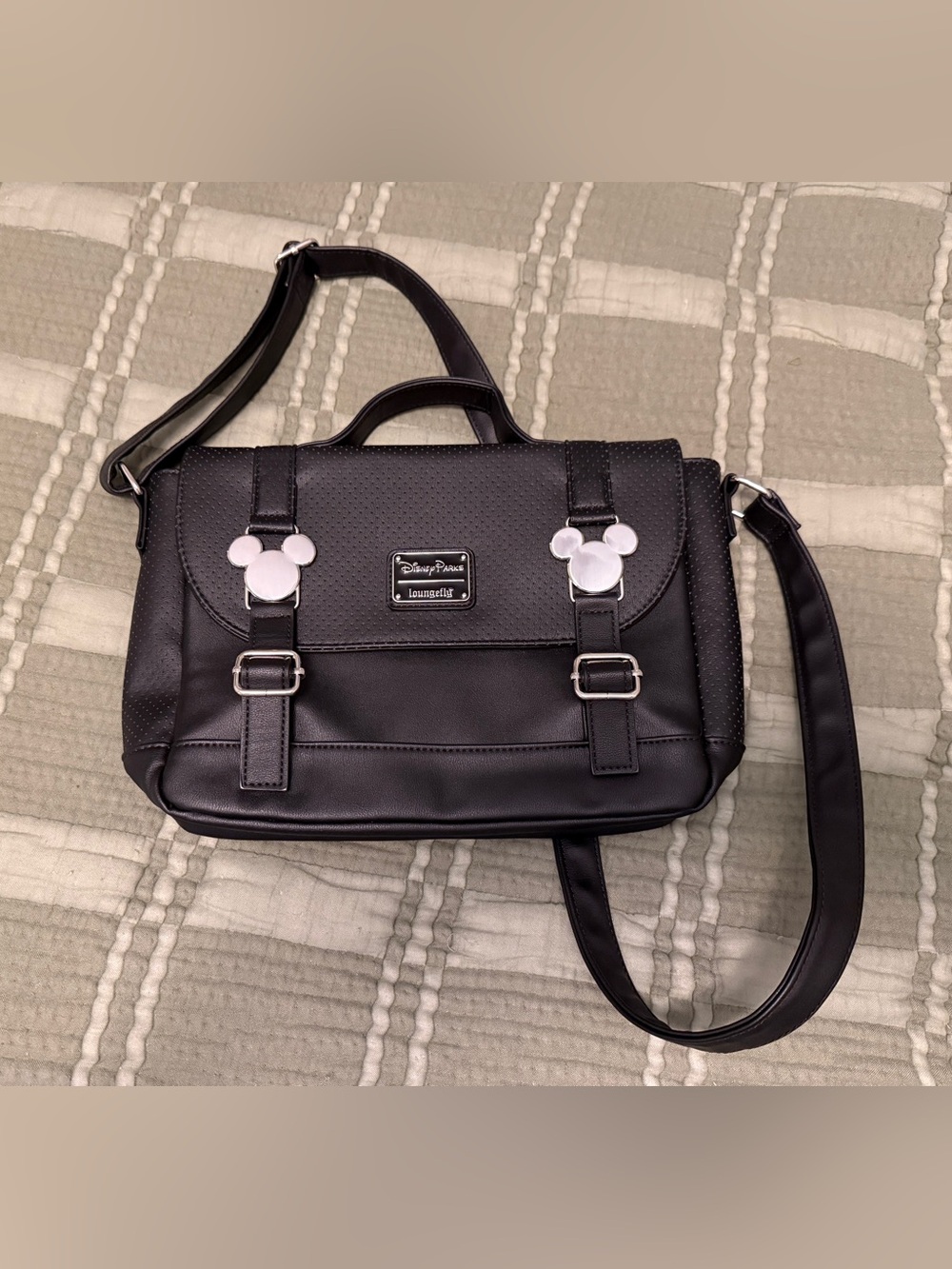 Loungefly Black Mickey Messenger Bag with Silver Hardware